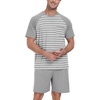 image:imageMens Pajamas Set Short Sleeve Raglan Shirts and Shorts Lounge Sleepwear05light Gray Stripe
