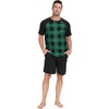 image:imageMens Pajamas Set Short Sleeve Raglan Shirts and Shorts Lounge Sleepwear09black Green Gird