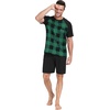 image:imageMens Pajamas Set Short Sleeve Raglan Shirts and Shorts Lounge Sleepwear09black Green Gird