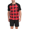 image:imageMens Pajamas Set Short Sleeve Raglan Shirts and Shorts Lounge Sleepwear10black Red Gird