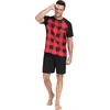 image:imageMens Pajamas Set Short Sleeve Raglan Shirts and Shorts Lounge Sleepwear10black Red Gird