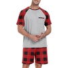 image:imageMens Pajamas Set Short Sleeve Raglan Shirts and Shorts Lounge Sleepwear15red Plaid Gray