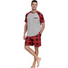 image:imageMens Pajamas Set Short Sleeve Raglan Shirts and Shorts Lounge Sleepwear15red Plaid Gray