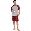 image:imageMens Pajamas Set Short Sleeve Raglan Shirts and Shorts Lounge Sleepwear15red Plaid Gray