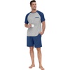 image:imageMens Pajamas Set Short Sleeve Raglan Shirts and Shorts Lounge Sleepwear47dark Blue