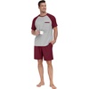 image:imageMens Pajamas Set Short Sleeve Raglan Shirts and Shorts Lounge Sleepwear58wine Red