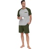 image:imageMens Pajamas Set Short Sleeve Raglan Shirts and Shorts Lounge Sleepwear60olive Green