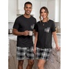 image:imageMens Pajamas Set Short Sleeve Raglan Shirts and Shorts Lounge SleepwearBlack White Plaid