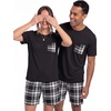 image:imageMens Pajamas Set Short Sleeve Raglan Shirts and Shorts Lounge SleepwearBlack White Plaid
