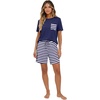 image:imageMens Pajamas Set Short Sleeve Raglan Shirts and Shorts Lounge SleepwearDark Blue Stripe