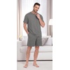 image:imageMens Pajamas Set Short Sleeve Raglan Shirts and Shorts Lounge SleepwearDark Gray