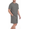 image:imageMens Pajamas Set Short Sleeve Raglan Shirts and Shorts Lounge SleepwearDark Gray