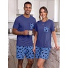 image:imageMens Pajamas Set Short Sleeve Raglan Shirts and Shorts Lounge SleepwearFp Blue Cat