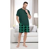 image:imageMens Pajamas Set Short Sleeve Raglan Shirts and Shorts Lounge SleepwearFp Green Plaid