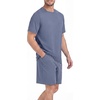 image:imageMens Pajamas Set Short Sleeve Raglan Shirts and Shorts Lounge SleepwearGray Blue