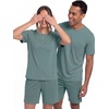 image:imageMens Pajamas Set Short Sleeve Raglan Shirts and Shorts Lounge SleepwearHaze Blue