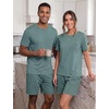 image:imageMens Pajamas Set Short Sleeve Raglan Shirts and Shorts Lounge SleepwearHaze Blue
