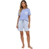image:imageMens Pajamas Set Short Sleeve Raglan Shirts and Shorts Lounge SleepwearLight Blue Stripe