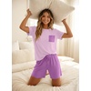 image:imageMens Pajamas Set Short Sleeve Raglan Shirts and Shorts Lounge SleepwearPurple Red