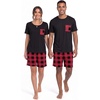 image:imageMens Pajamas Set Short Sleeve Raglan Shirts and Shorts Lounge SleepwearRed Grid
