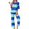 image:imagePrinStory Womens Pajama Sets Striped Pajama Set with PocketsFpblue Green Stripe