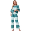 image:imagePrinStory Womens Pajama Sets Striped Pajama Set with PocketsFpdark Light Green Sp