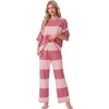 image:imagePrinStory Womens Pajama Sets Striped Pajama Set with PocketsFpdark Light Pink Sp