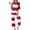 image:imagePrinStory Womens Pajama Sets Striped Pajama Set with PocketsFpwine Red Wt Stripe