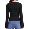 image:imageWomens Bell Long Sleeve Crop Cinched Waist Ribbed Knit Going Out Tops 20260 Black