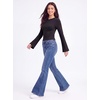 image:imageWomens Bell Long Sleeve Crop Cinched Waist Ribbed Knit Going Out Tops 20260 Black