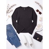 image:imageWomens Bell Long Sleeve Crop Cinched Waist Ribbed Knit Going Out Tops 20260 Black