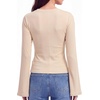 image:imageWomens Bell Long Sleeve Crop Cinched Waist Ribbed Knit Going Out Tops 2026Apricot