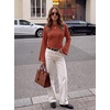 image:imageWomens Bell Long Sleeve Crop Cinched Waist Ribbed Knit Going Out Tops 2026Caramel
