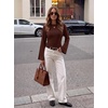 image:imageWomens Bell Long Sleeve Crop Cinched Waist Ribbed Knit Going Out Tops 2026Coffee Brown