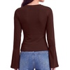 image:imageWomens Bell Long Sleeve Crop Cinched Waist Ribbed Knit Going Out Tops 2026Coffee Brown