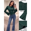 image:imageWomens Bell Long Sleeve Crop Cinched Waist Ribbed Knit Going Out Tops 2026Emerald Green