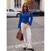 image:imageWomens Bell Long Sleeve Crop Cinched Waist Ribbed Knit Going Out Tops 2026Royal Blue