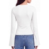 image:imageWomens Bell Long Sleeve Crop Cinched Waist Ribbed Knit Going Out Tops 2026White