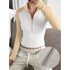 image:imageWomens Half Zip Mock Neck Thermal Tops Long Sleeve Crop T Shirts Fall 2026Apricot White