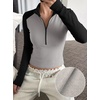 image:imageWomens Half Zip Mock Neck Thermal Tops Long Sleeve Crop T Shirts Fall 2026Black Light Gray