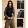 image:imageWomens Half Zip Mock Neck Thermal Tops Long Sleeve Crop T Shirts Fall 2026Blue Light Gray