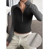 image:imageWomens Half Zip Mock Neck Thermal Tops Long Sleeve Crop T Shirts Fall 2026Dark Gray Black