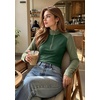 image:imageWomens Half Zip Mock Neck Thermal Tops Long Sleeve Crop T Shirts Fall 2026Green Dark Green