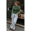 image:imageWomens Half Zip Mock Neck Thermal Tops Long Sleeve Crop T Shirts Fall 2026Green Dark Green