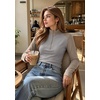 image:imageWomens Half Zip Mock Neck Thermal Tops Long Sleeve Crop T Shirts Fall 2026Khaki Light Gray