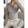 image:imageWomens Half Zip Mock Neck Thermal Tops Long Sleeve Crop T Shirts Fall 2026Khaki Light Gray