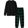 image:imagePrinStory Mens Pajamas Set Lightweight Long Sleeve Shirts and Pants7 Black Green Plaid