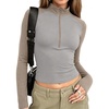 image:imageWomens Half Zip Mock Neck Thermal Tops Long Sleeve Crop T Shirts Fall 2026Khaki Light Gray