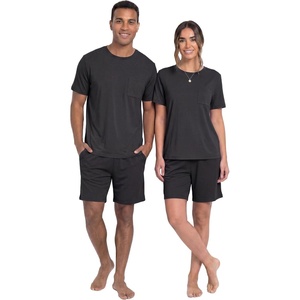 image:imageMens Pajamas Set Short Sleeve Raglan Shirts and Shorts Lounge Sleepwear01 Black