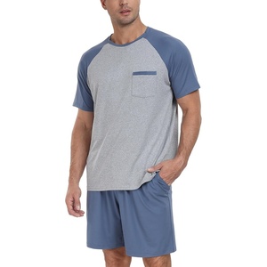 image:imageMens Pajamas Set Short Sleeve Raglan Shirts and Shorts Lounge Sleepwear01gray Blue